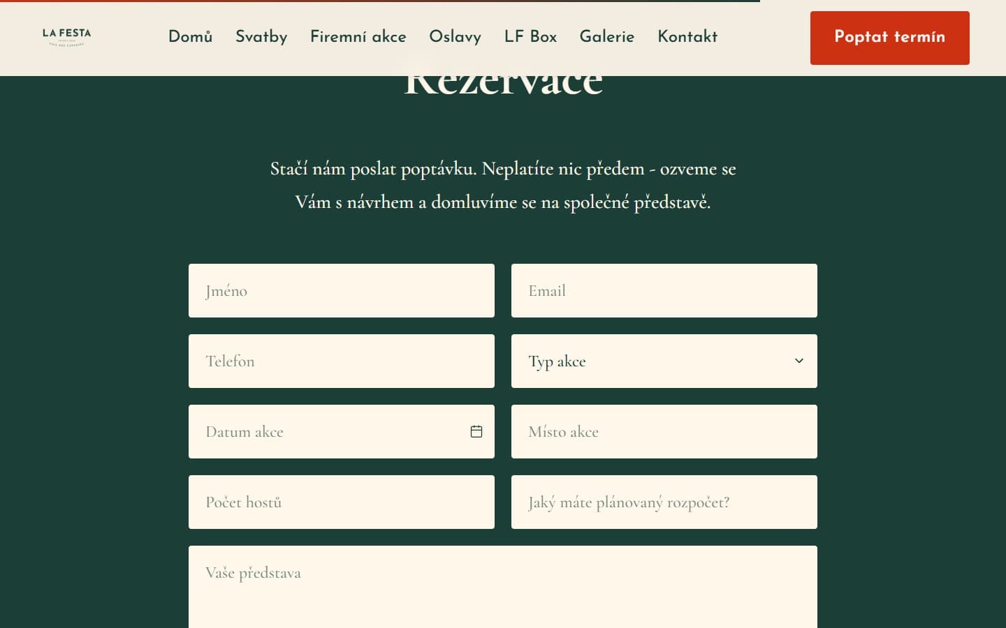Anfrageformular auf der Website La Festa